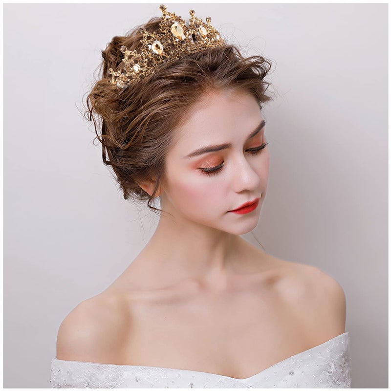 SuPoo Gold Crown Queen Crowns for Women Birthday Tiara Champagne Tiara for Women Rhinestone Headband Hair Accessories Gifts Princess Decoration for Wedding Party Prom Halloween Costume - Image 3